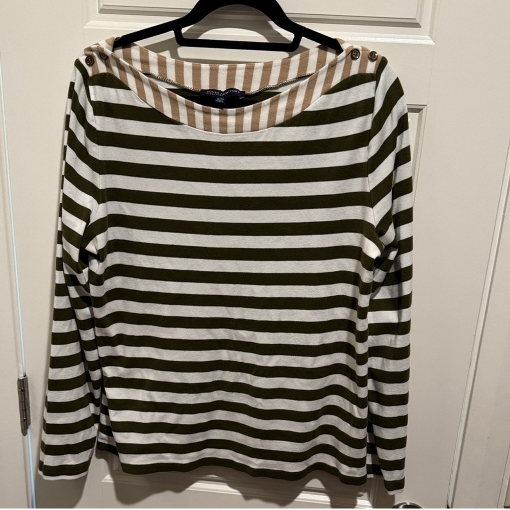 Jones New York Brown and White Striped Shirt XL